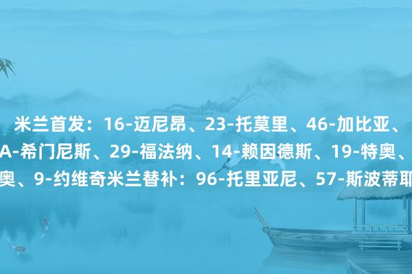 米兰首发：16-迈尼昂、23-托莫里、46-加比亚、31-帕夫洛维奇、20-A-希门尼斯、29-福法纳、14-赖因德斯、19-特奥、11-普利西奇、10-莱奥、9-约维奇米兰替补：96-托里亚尼、57-斯波蒂耶洛、33-巴特萨基、24-弗洛伦都、28-佳夫、42-泰拉恰诺、38-邦多、99-索蒂尔、80-穆萨、73-卡马达、21-丘库埃泽、79-菲利克斯、90-亚伯拉罕乌迪内斯首发：40-奥科耶、31-T-克里斯滕森、29-比约尔、28-索勒、19-埃希兹布、8-洛夫里奇、25-卡尔斯特罗姆、32-埃克勒卡姆、11-哈萨尼-卡马拉、14-阿塔、17-卢卡乌迪内斯替补：90-萨瓦、93-帕德利、16-马泰奥-帕尔马、27-卡巴塞勒、30-吉亚内蒂、20-帕方迪、6-萨拉加、5-帕耶罗、77-莫德斯托、99-达米安-皮萨罗、21-伊克-布拉沃【赛前信息】    2026世界杯买球体育信息