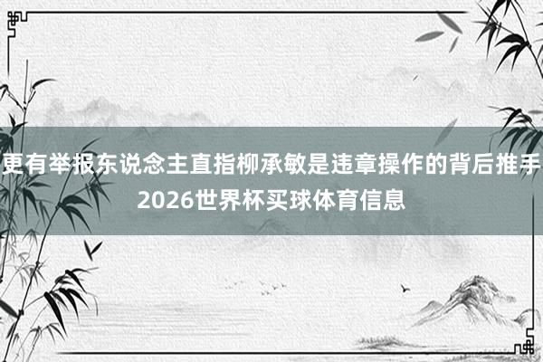 更有举报东说念主直指柳承敏是违章操作的背后推手2026世界杯买球体育信息