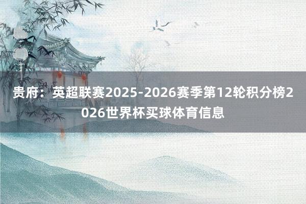 贵府:英超联赛2025-2026赛季第12轮积分榜2026世界杯买球体育信息